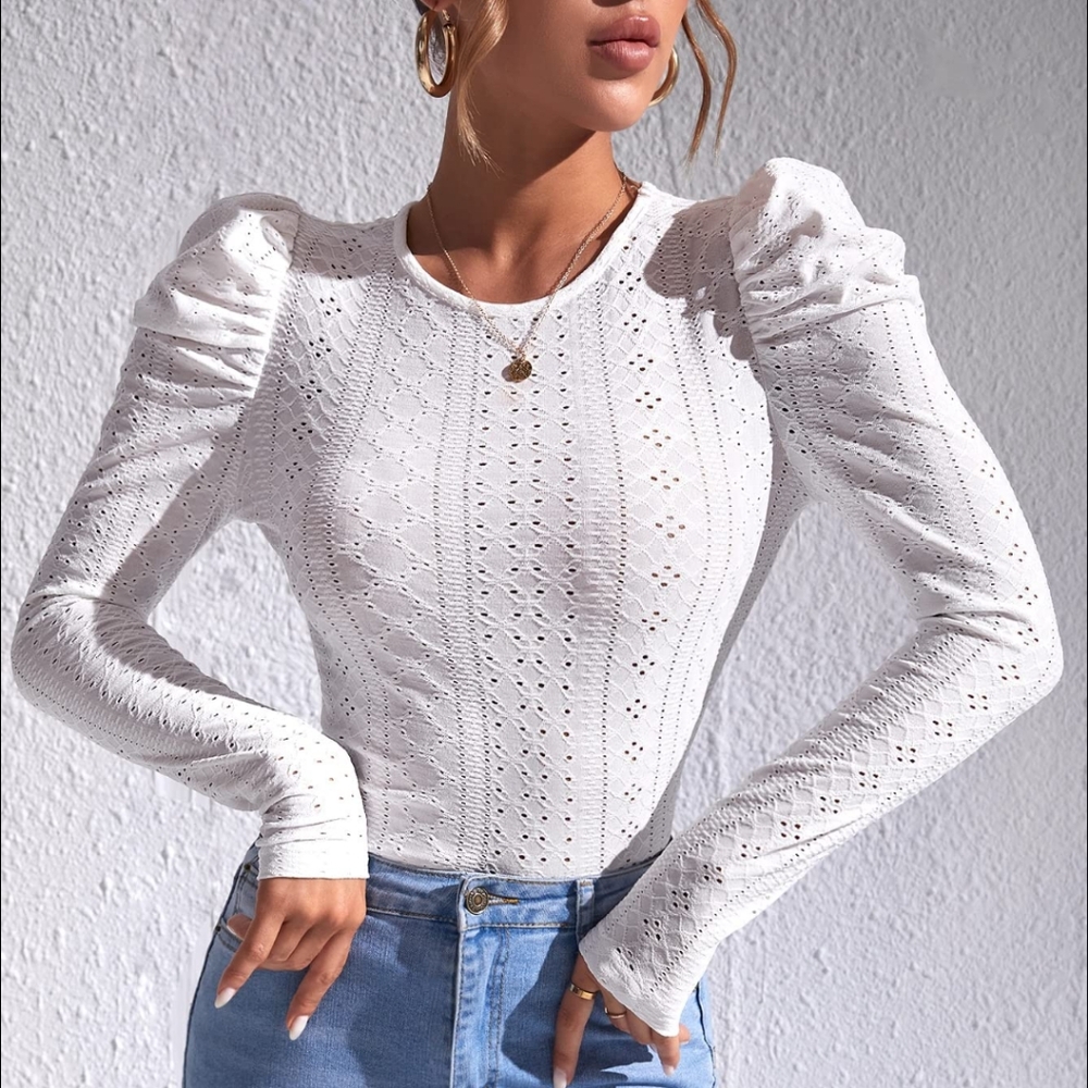 Size S Women's Long Sleeve T-Shirt Puff Sleeve Schiffy Tee Tops Shirts